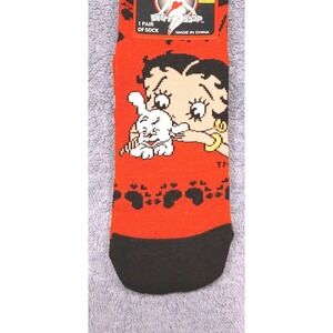 Betty Boop One Pair Novelty Bootie Socks Adult Size 9-11 Red Black New
